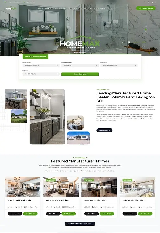 Web Design Lexington SC Portfolio - HomeMax Web design Lexington SC portfolio screenshot for HomeMax manufactured home dealer