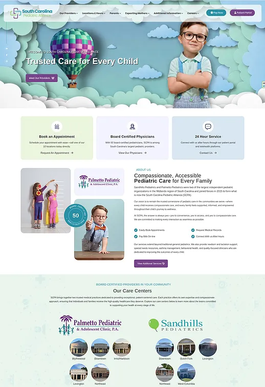 Columbia SC Website Design Portfolio - SC Pediatric Alliance Columbia SC website design portfolio screenshot for South Carolina Pediatric Alliance